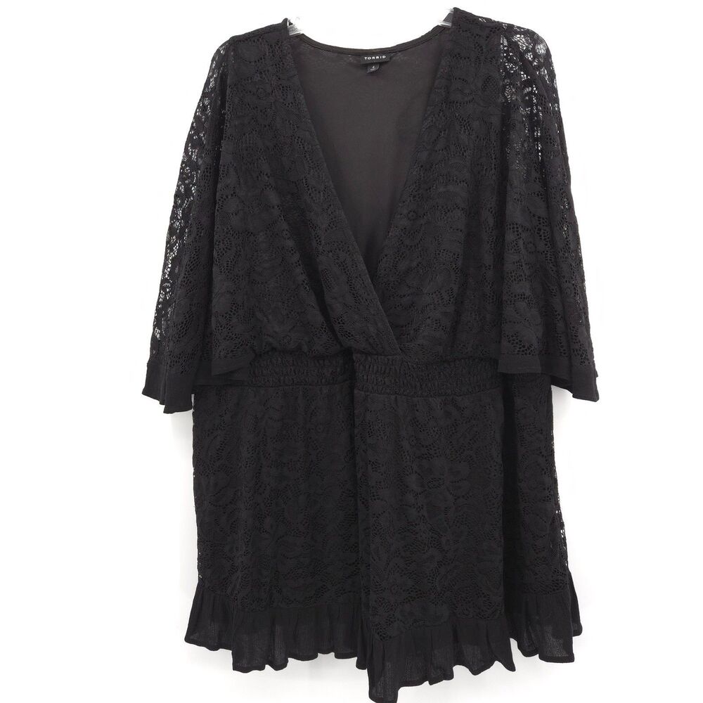 Torrid Stretch Lace Surplice Dolman Sleeve Top Size 4X black flare sleeves - Picture 4 of 13